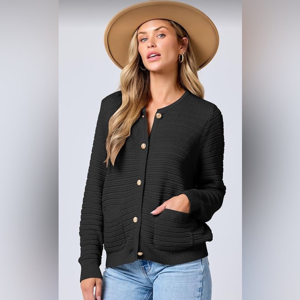 Black Button-Up Women's Sweater - Picture 1 of 6
